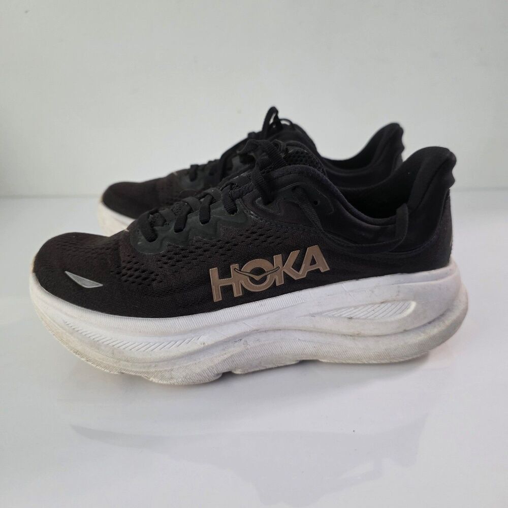 Hoka Bondi 9 Womens 8 Black Rose Gold Running Shoes 1162012 BRGL Sneakers - Picture 6 of 9